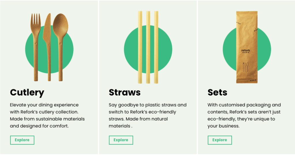 Multiple options of biodegradable cutlery and straws. 
